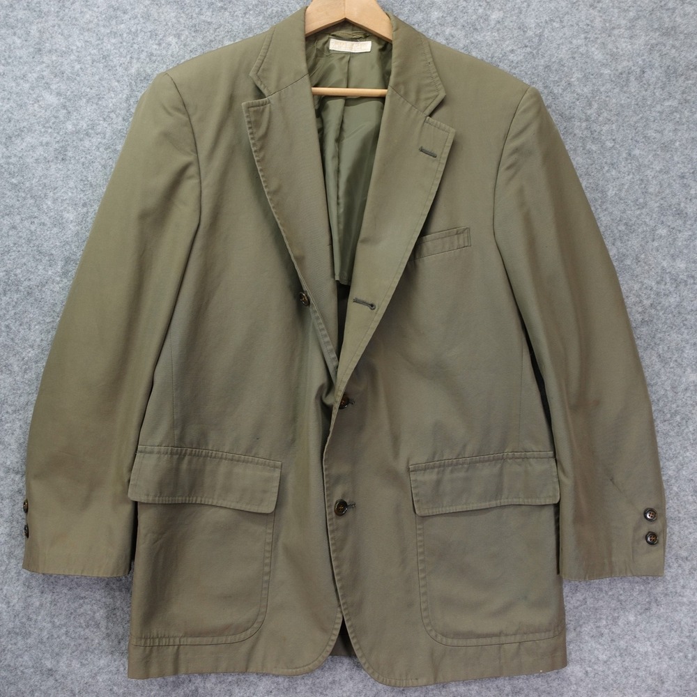 80s Vintage Brooks Brothers Sack Blazer Mens 38R Khaki Sport Coat Flap Patch USA